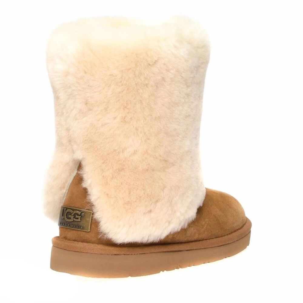 UGG PATTEN CHESTNUT SUEDE SHEEPSKIN CUFF SHORT BOOTS SIZE US 7 WOMEN - Picture 2 of 7